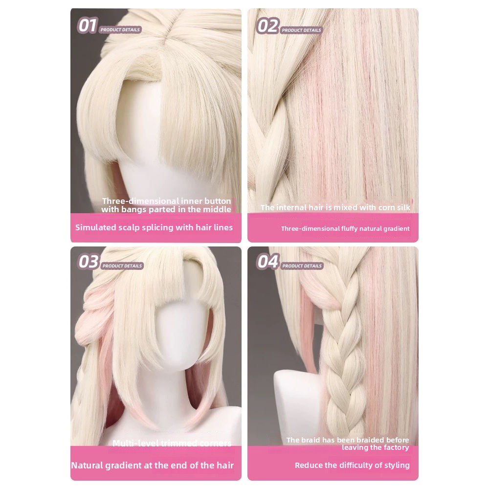 Naraka: Bladepoint Hutao Sakura Cloud Goddess Cosplay Wig Double Ponytail Braided Long Fluffy Fake Hair