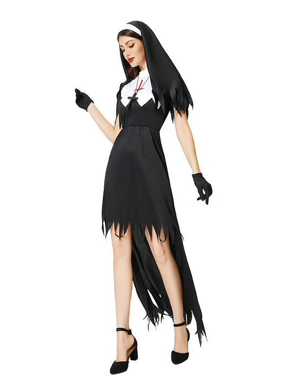 Halloween Costume Cosplay Nun Costume Cross Dress European and American Stage Performance Costume