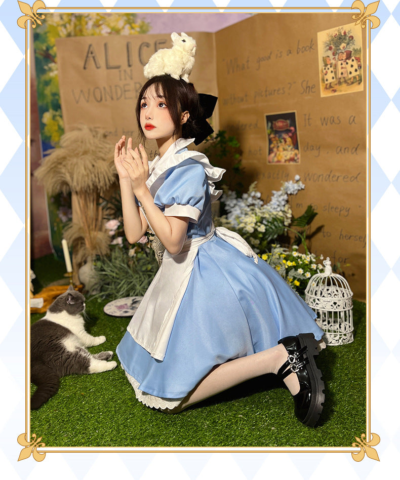 Princess Alice on the Run Blue Dress Maid Costume Maid Ware Halloween Costume French Cute Youth-Looking