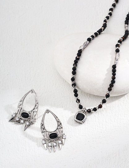 Collier rond en argent S925 avec agate noire brillante