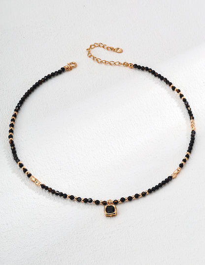 Collier rond en argent S925 avec agate noire brillante