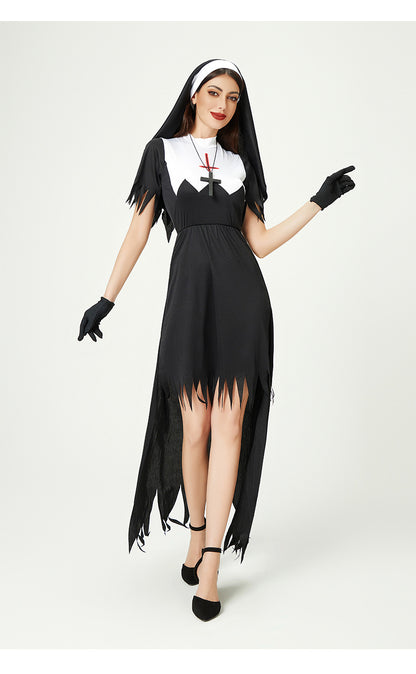 Costume d'Halloween Cosplay Costume de nonne Cross Dress Costume de performance sur scène européenne et américaine 