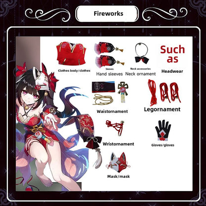 Honkai Star Rail Cosplay Game Costume Japanese Style Mask Fox Girl Hanabi Lolita