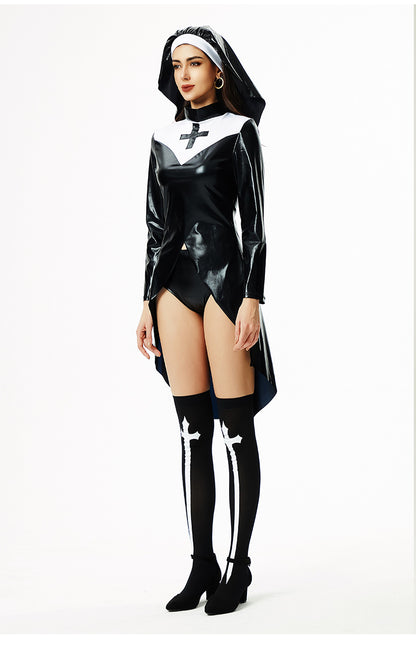 Vampire Sexy Nun's Outfit Halloween Costume Cross Dark Goth Cos Performance Costume