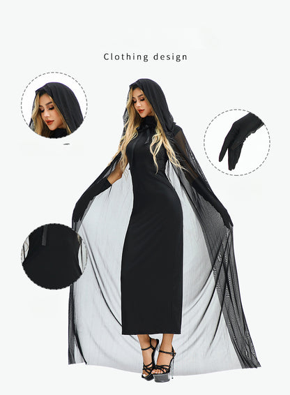Halloween Costume Vampire Sexy Hot Girl European and American Tight Robe Witch Medieval Shawl Cape Dress