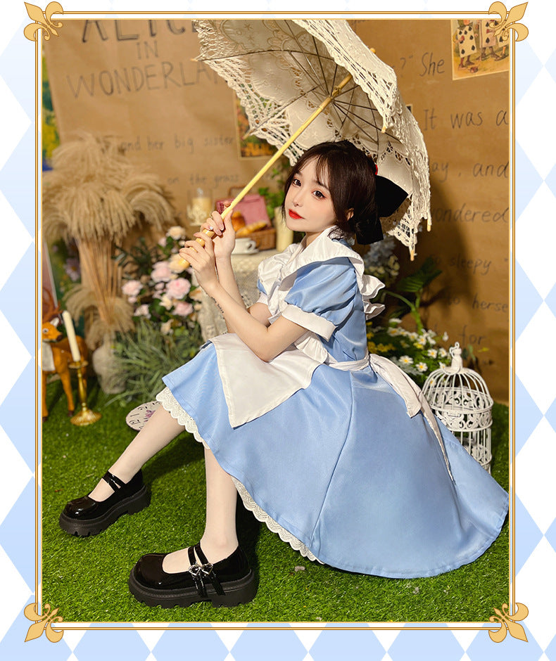 Princess Alice on the Run Blue Dress Maid Costume Maid Ware Halloween Costume French Cute Youth-Looking