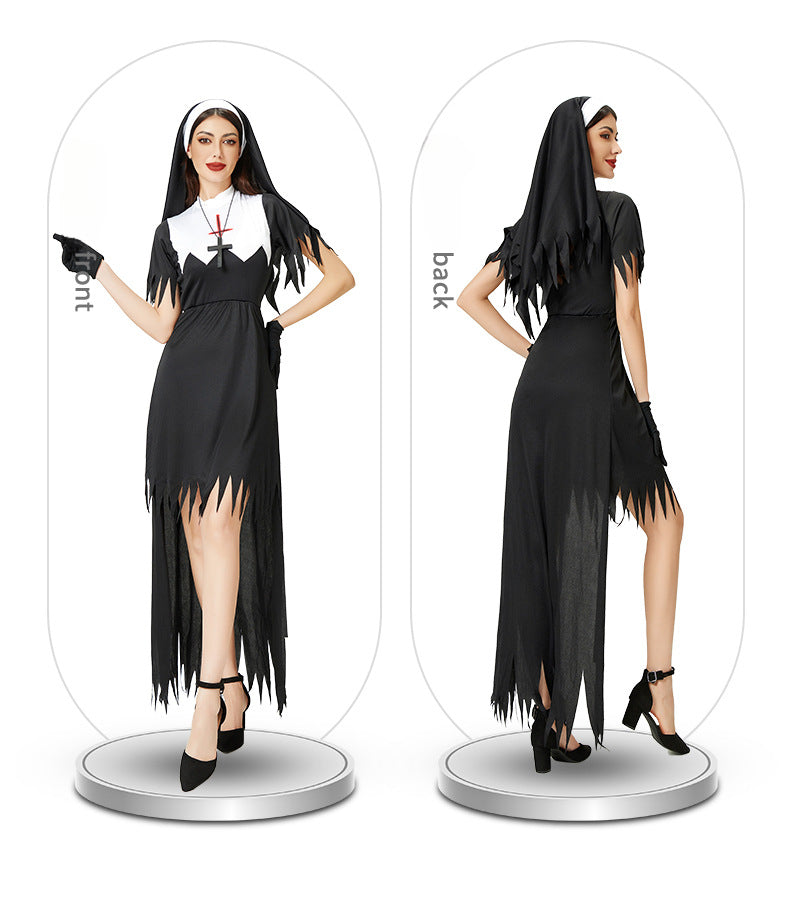 Halloween Costume Cosplay Nun Costume Cross Dress European and American Stage Performance Costume