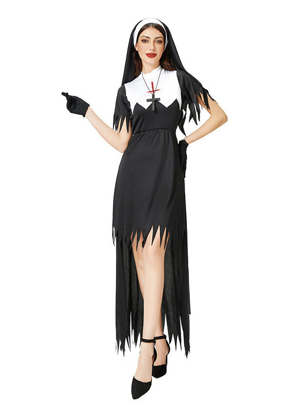 Halloween Costume Cosplay Nun Costume Cross Dress European and American Stage Performance Costume