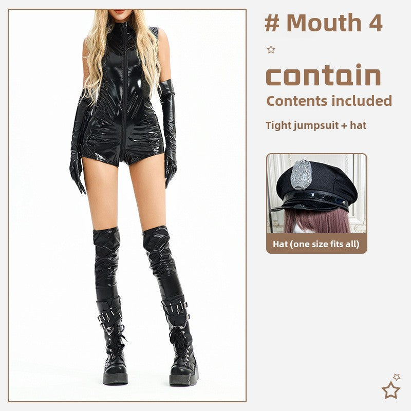 Costume d'Halloween pour femme, tenue de police, uniforme de police, vêtements moulants une pièce, discothèque, bar, vêtements pour filles sexy