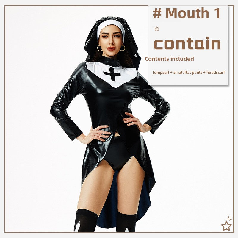 Vampire Sexy Nun's Outfit Halloween Costume Cross Dark Goth Cos Performance Costume