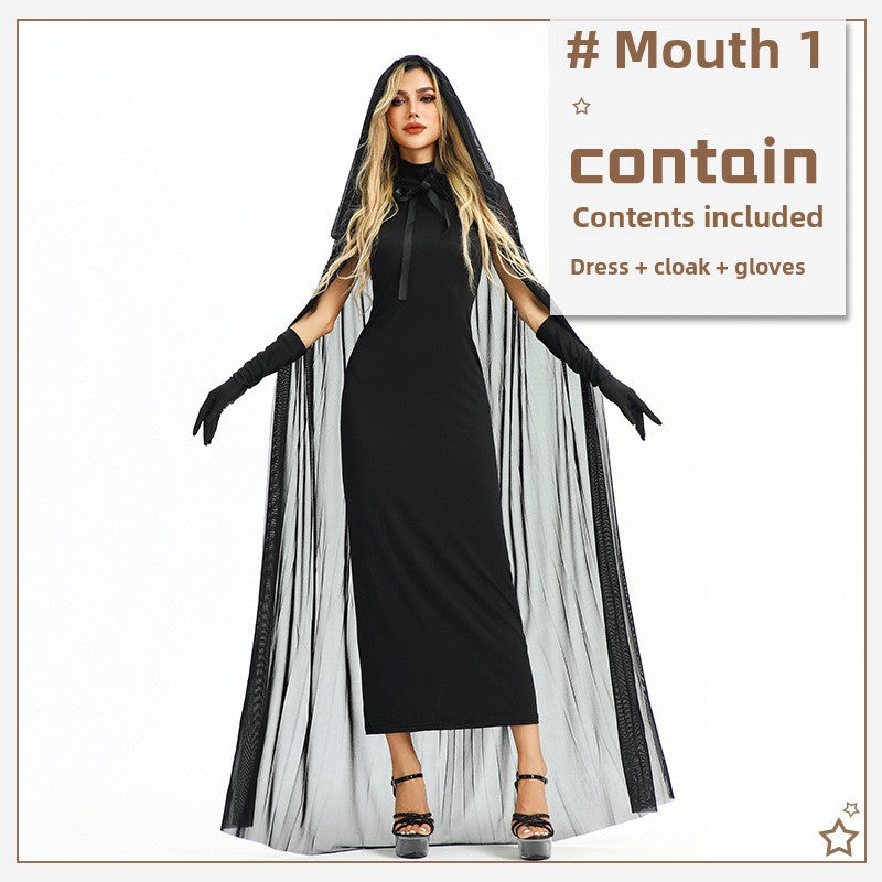 Halloween Costume Vampire Sexy Hot Girl European and American Tight Robe Witch Medieval Shawl Cape Dress