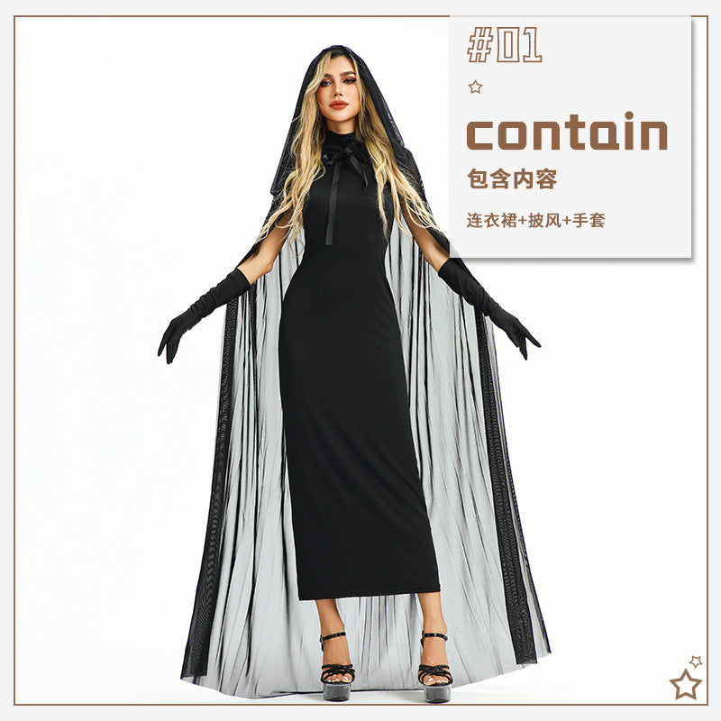 Halloween Costume Vampire Sexy Hot Girl European and American Tight Robe Witch Medieval Shawl Cape Dress