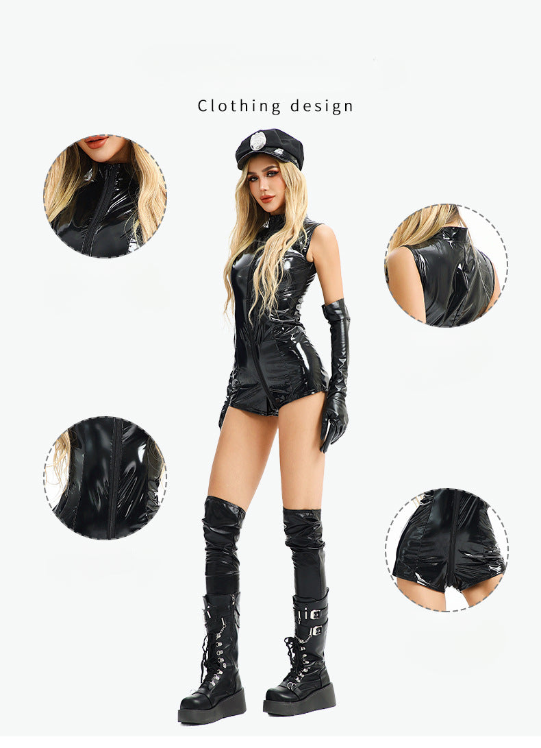 Costume d'Halloween pour femme, tenue de police, uniforme de police, vêtements moulants une pièce, discothèque, bar, vêtements pour filles sexy