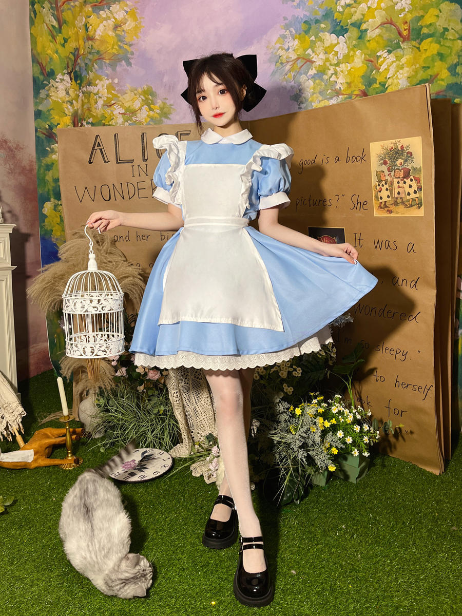 Princess Alice on the Run Blue Dress Maid Costume Maid Ware Halloween Costume French Cute Youth-Looking