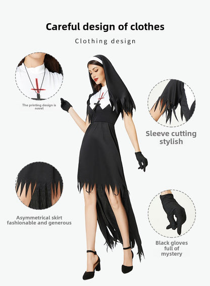Costume d'Halloween Cosplay Costume de nonne Cross Dress Costume de performance sur scène européenne et américaine 