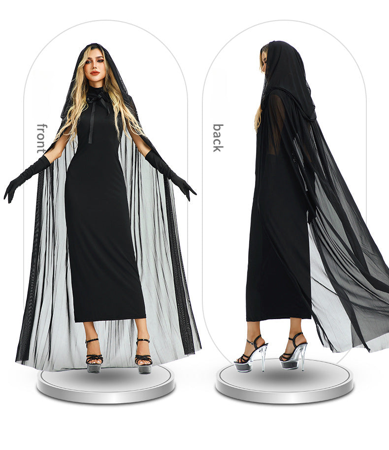 Halloween Costume Vampire Sexy Hot Girl European and American Tight Robe Witch Medieval Shawl Cape Dress