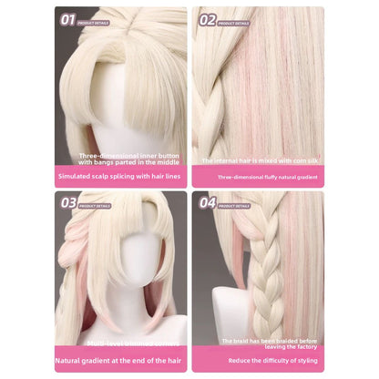 Naraka: Bladepoint Hutao Sakura Cloud Goddess Cosplay Wig Double Ponytail Braided Long Fluffy Fake Hair