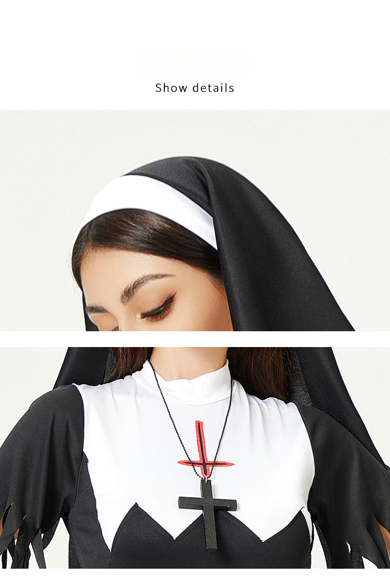 Halloween Costume Cosplay Nun Costume Cross Dress European and American Stage Performance Costume